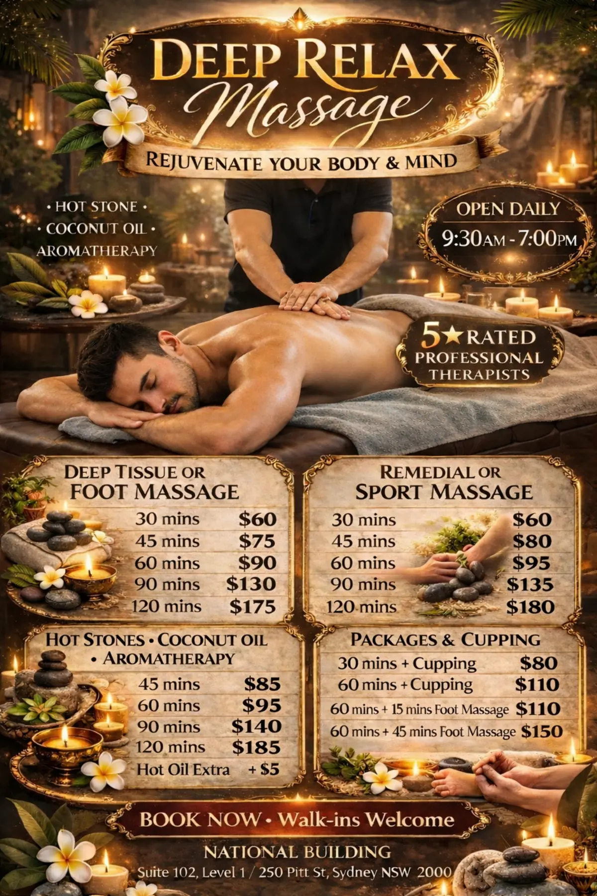 deep relax massage price list